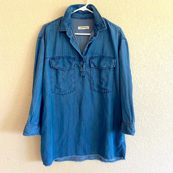 Zara Woman Blue Frayed Hem Lyocell Lightweight Shirt Dress - Picture 4 of 13